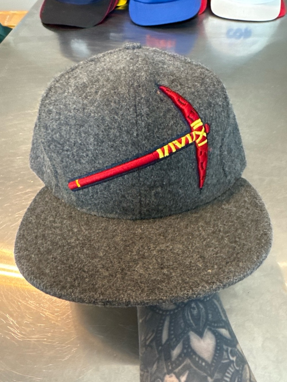 3sixteen Gray Wool Cap with Red & Yellow Pickaxe Embroidery